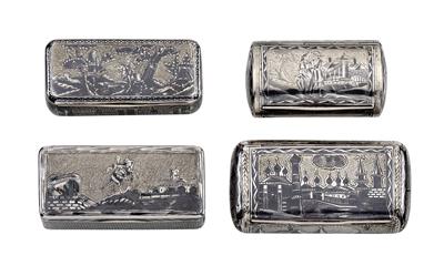 Four niello lidded boxes from Moscow, - Silver and Russian Silver