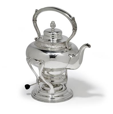 A hot water/teapot with rechaud and burner, - Silver and Russian Silver