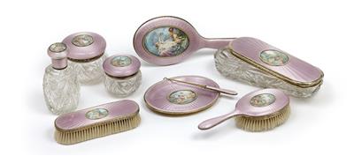 An enamelled toiletry set from Vienna, - Silver and Russian Silver