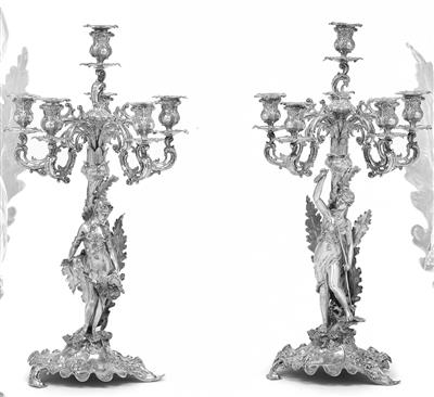 A Pair of Six-Light Candelabra from Germany, - Silver