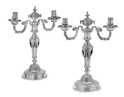 A Pair of George III Two-Light Candelabra from London, - Stříbro