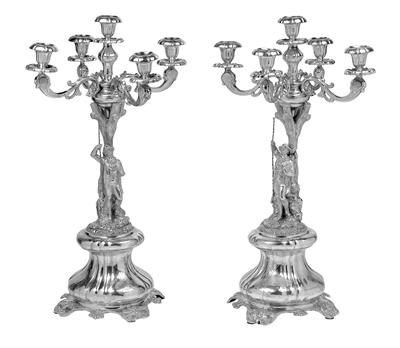 A Pair of Five-Arm Candelabra from Vienna, - Stříbro