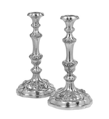 A Pair of Late Biedermeier Candleholders from Vienna, - Stříbro