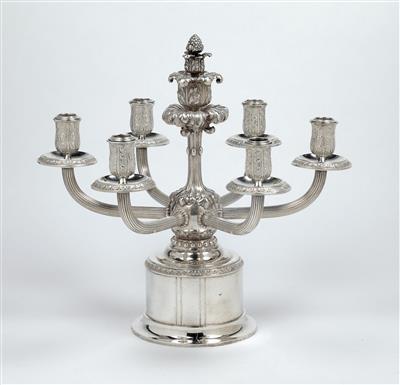 A Six-Light Candelabrum from Germany, - Stříbro a Ruské stříbro