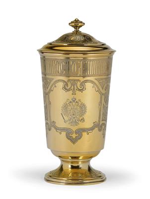 A Large Cup with Cover with Imperial Russian Double Eagle, from Moscow, - Stříbro a Ruské stříbro