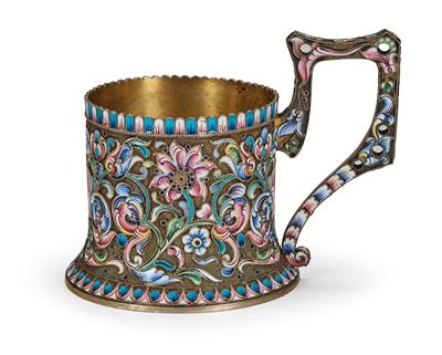 A Cloisonné Glass Holder from Moscow, - Silver and Russian Silver