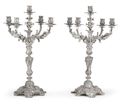 A Pair of Large Five-Arm Candelabra from Italy, - Silver and Russian Silver