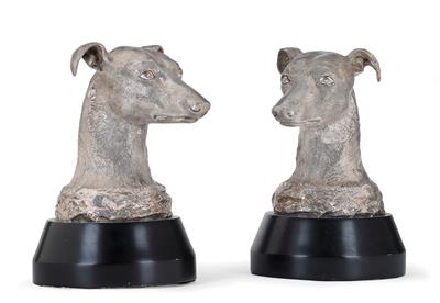 A Pair of Sculptures in the Form of Greyhound Heads, - Stříbro a Ruské stříbro