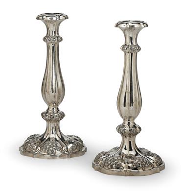 A Pair of Candleholders from Vienna, - Silver and Russian Silver