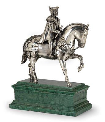 An Equestrian Statuette, - Silver and Russian Silver