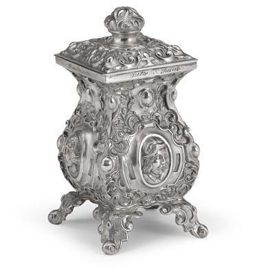 A Biedermeier Tea Caddy from Vienna, - Silver and Russian Silver