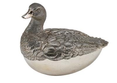 "BUCCELLATI" - a Covered Tureen in the Form of a Duck, - Silver and Russian Silver