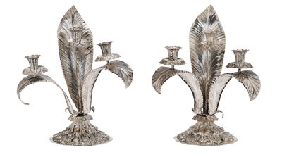 "BUCCELLATI" - a Pair of Three-Light Candleholders, - Silver and Russian Silver