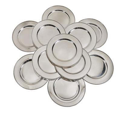 12 Place Plates and 12 Coasters from Italy, - Silver and Russian Silver