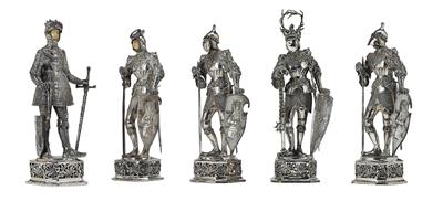 5 Historicist Knight Figures from Germany, - Silver and Russian Silver