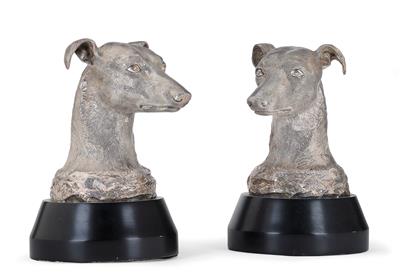 A Pair of Sculptures in the Form of Greyhound Heads, - Silver and Russian Silver