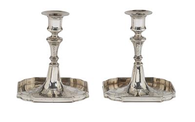 A Pair of Maria Theresa Candlesticks from Vienna, - Stříbro a Ruské stříbro