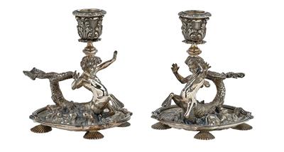 "BUCCELLATI" - a Pair of Chamber Sticks, - Silver and Russian Silver