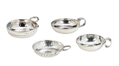 4 Small Tastevins from France, - Silver and Russian Silver