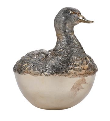 Deckelterrine in Form einer Ente, - Silber und Russisches Silber