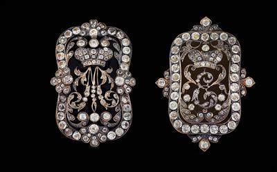 Russian Imperial Court - Two Cloak Buckles for Imperial Lady-in-Waiting, - Silver and Russian Silver