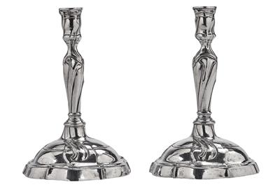 A Pair of Historicist Candleholders from Germany, - Stříbro a ruské stříbro