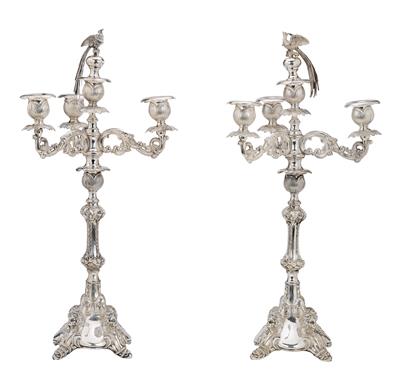 A Pair of Large Candleholders with Four-Light Girandole Inserts from Vienna, - Argenti e Argenti russo