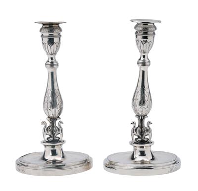 A Pair of Candleholders from Madrid, - Stříbro a ruské stříbro