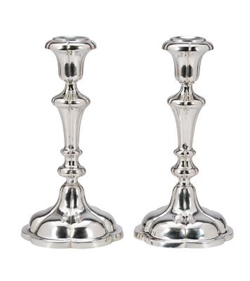A Pair of Candleholders from Vienna, - Silver and Russian Silver