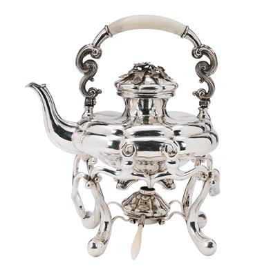 A Late Biedermeier Tea Kettle with Rechaud and Burner from Vienna, - Stříbro a ruské stříbro