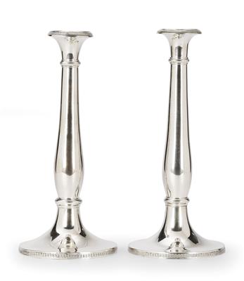 A Pair of Candleholders from Pest, - Silver and Russian Silver