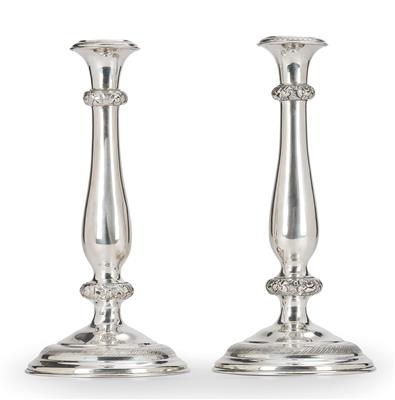 A Pair of Biedermeier Candleholders from Vienna, - Silver and Russian Silver