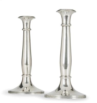 A Pair of Biedermeier Candleholders from Vienna, - Stříbro a ruské stříbro