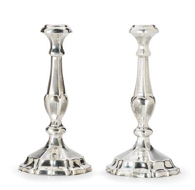 A Pair of Candleholders from Vienna, - Stříbro a ruské stříbro