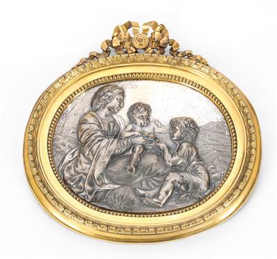 Römische Plakette mit Darstellung Maria mit Kind und Johannesknaben, - Silber und Russisches Silber