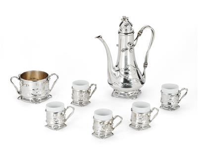 An Art Nouveau Mocha Set from Vienna, - Silver and Russian Silver