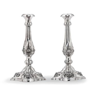 A Pair of Late Biedermeier Candleholders from Vienna, - Stříbro