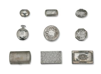 Sammlung Deckeldöschen und Tabatieren, - Silber