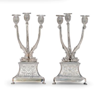 A Pair of Three-Light Candelabra by Buccellati, - Stříbro