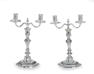 A Pair of Candleholders from Lausanne, - Silver