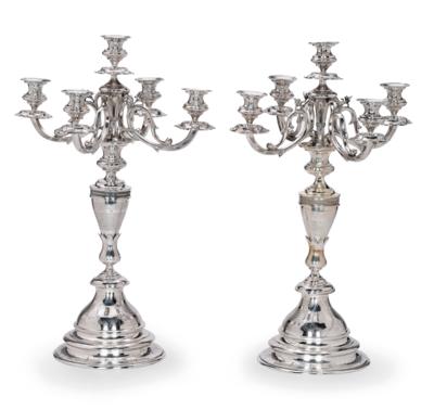 A Pair of Candelabra with Five-Arm Girandole Inserts from Vienna, - Stříbro