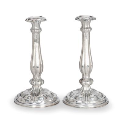A Pair of Late Biedermeier Candleholders from Vienna, - Argenti