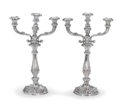 A Pair of Late Biedermeier Candleholders with Three-Light Girandole Inserts, from Vienna, - Silver