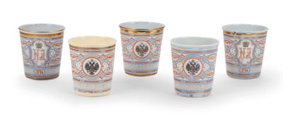 5 Enamelled 1896 Coronation Cups of Czar Nicholas II, - Stříbro