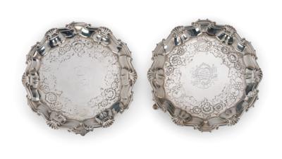 A Pair of London George II Footed Platters, - Silver