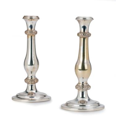 A Pair of Viennese Biedermeier Candleholders, - Silver