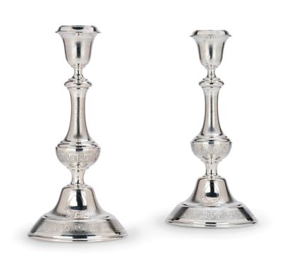 A Pair of Viennese Candleholders, - Stříbro