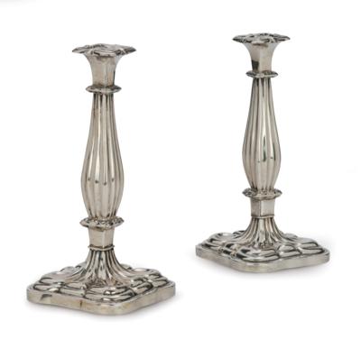 A Pair of Viennese Candleholders, - Stříbro