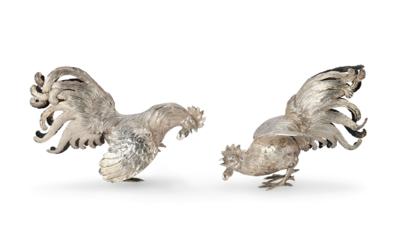 Two Fighting Cocks, - Silver