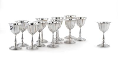 12 Dessert Wine Cups, - Stříbro
